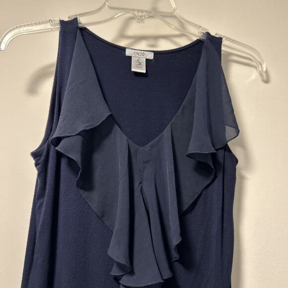 Cache Top womens size XS sleeveless black Jersey Chiffon Waterfall Ruffle Witchy - Picture 3 of 8